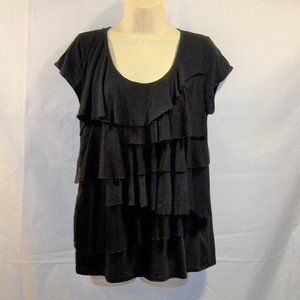 Daisy Fuentes Womens Top Blouse Size Medium Scoop Neckline Ruffles Casual Black